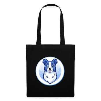 Border Collie Hund Blau Kawaii Zeichentrickfigur - Stoffbeutel - Schwarz - Vorne