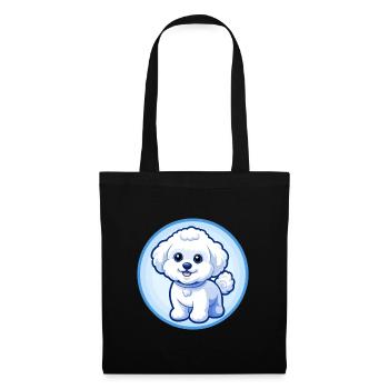 Bichon frisé chien bleu kawaii dessin animé personnage animal de compagnie - Sac en tissu - noir - Devant