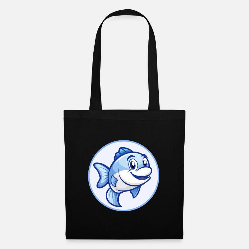 Fisch Blau Kawaii Cartoon Charakter Clipart Haustier - Stoffbeutel - Schwarz