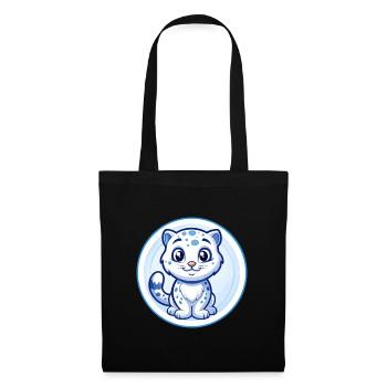 Léopard des neiges Bleu Kawaii Dessin animé Personnage Clipart - Sac en tissu - noir - Devant