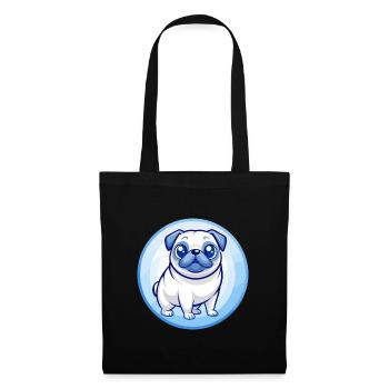 Carlin chien bleu kawaii dessin animé personnage Clipart animal de compagnie - Sac en tissu - noir - Devant