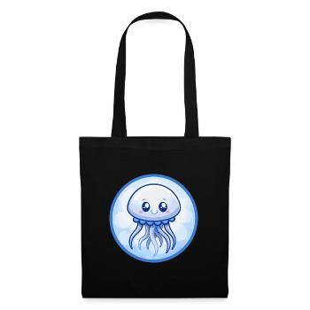méduse bleu kawaii dessin animé personnage clipart - Sac en tissu - noir - Devant