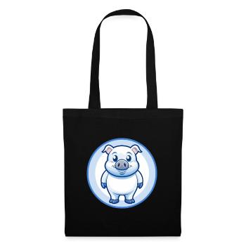 Schwein Blau Niedlich Kawaii Cartoon Figur Clipart Haustier - Stoffbeutel - Schwarz - Vorne