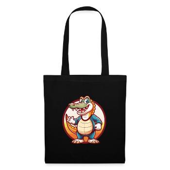 Crocodile Drôle Kawaii Dessin animé Clipart Animal de compagnie - Sac en tissu - noir - Devant