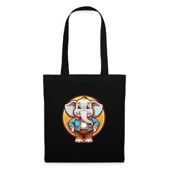 Elefant Lustig Kawaii Cartoon Clipart Tier Haustier - Stoffbeutel - Schwarz - Vorne