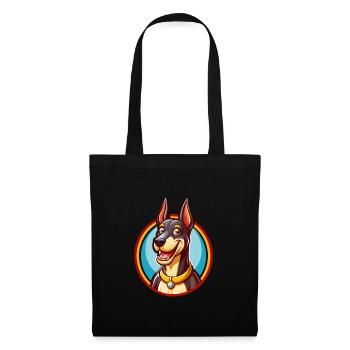 Dobermann chien drôle Kawaii dessin animé Clipart Animal - Sac en tissu - noir - Devant