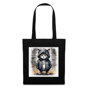 Graffiti-Katze im Hoodie - Stoffbeutel - Schwarz - Vorne