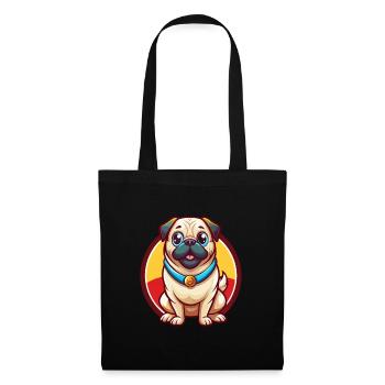 Carlin Chien Drôle Kawaii Dessin animé Clipart Animal Animal - Sac en tissu - noir - Devant
