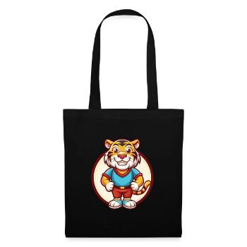 Tigre mignon drôle Kawaii dessin animé Clipart animal de compagnie - Sac en tissu - noir - Devant
