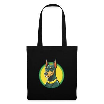 Dobermann chien mignon Kawaii dessin animé Clipart Animal - Sac en tissu - noir - Devant