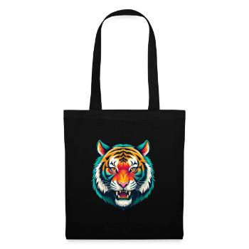 Tiger Niedlich Kawaii Cartoon Clipart Tier Gesicht - Stoffbeutel - Schwarz - Vorne