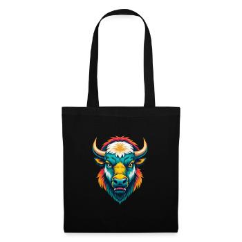 Bison Niedliche Kawaii Cartoon Clipart Tier Gesicht - Stoffbeutel - Schwarz - Vorne