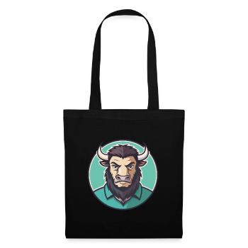 Bison Kawaii Cartoon Character Animal Pet Face - Tote Bag - black - Front