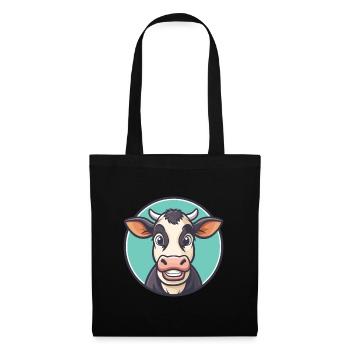 vache kawaii dessin animé personnage animal visage d’animal de compagnie - Sac en tissu - noir - Devant
