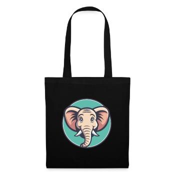 Elephant Kawaii Cartoon Character Animal Pet Face - Tote Bag - black - Front