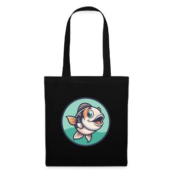 Poisson Kawaii Dessin animé Personnage Animal Animal Visage - Sac en tissu - noir - Devant