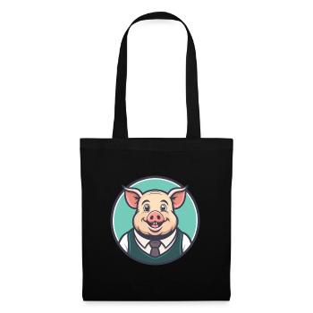 Pig Kawaii Cartoon Character Animal Pet Face - Tote Bag - black - Front