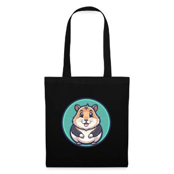 Hamster Kawaii Cartoon Figur Tier Haustier Gesicht - Stoffbeutel - Schwarz - Vorne