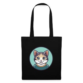 Cat Kawaii Cartoon Character Animal Pet Face - Tote Bag - black - Front