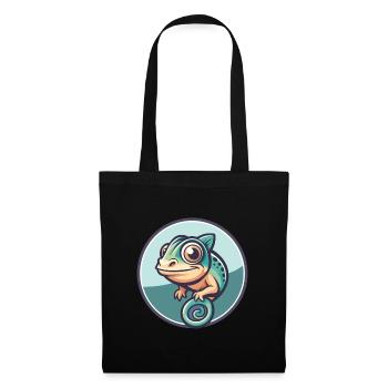 Caméléon Kawaii Dessin animé Personnage Animal Animal Visage - Sac en tissu - noir - Devant