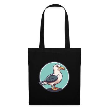 Seagull Kawaii Cartoon Character Animal Pet Face - Tote Bag - black - Front