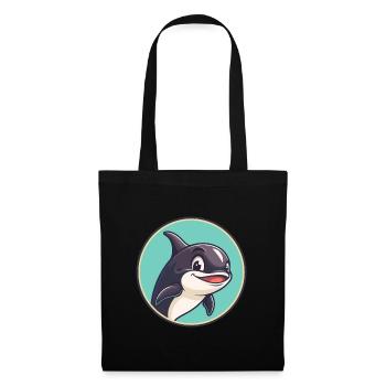 Orca Kawaii Dessin animé Personnage Animal Animal Visage - Sac en tissu - noir - Devant