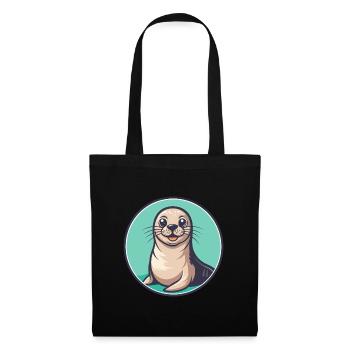 Seal Kawaii Cartoon Character Animal Pet Face - Tote Bag - black - Front