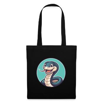 Serpent Kawaii Dessin animé Personnage Animal Animal Visage - Sac en tissu - noir - Devant