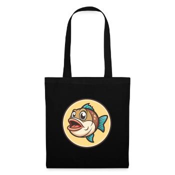 Poisson Kawaii Dessin animé Personnage Animal Animal Visage - Sac en tissu - noir - Devant