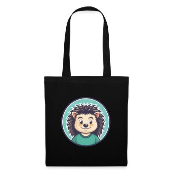 Hedgehog Kawaii Cartoon Character Animal Pet Face - Tote Bag - black - Front