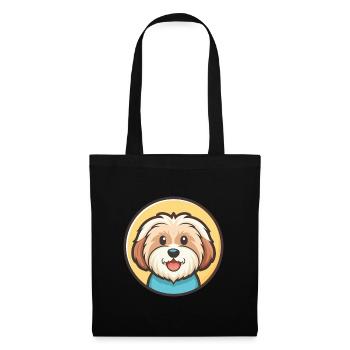Coton De Tulear Hunderasse Cartoon Kawaii Clipart - Stoffbeutel - Schwarz - Vorne