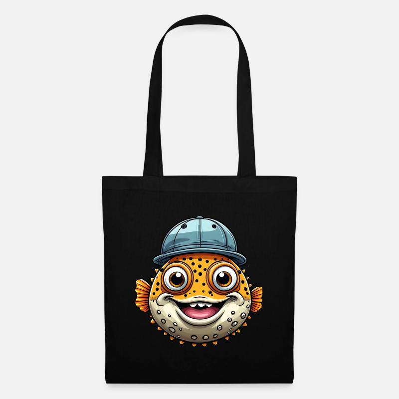 Cooler Kugelfisch mit Basecap - Stoffbeutel - Schwarz