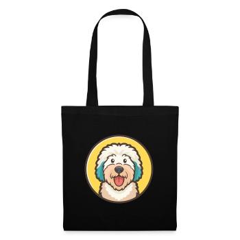 Vieux chien de berger anglais chien race dessin animé Kawaii animal de compagnie - Sac en tissu - noir - Devant