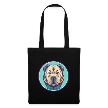 Chinois Shar Pei Chien Race Dessin animé Kawaii Clipart - Sac en tissu - noir - Devant