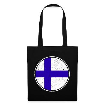 Finnish Flag — Distressed Style & in a Circle - Tote Bag - black - Front
