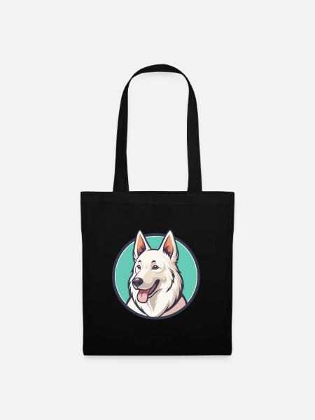 White Swiss Shepherd Dog Breed Cartoon Kawaii Pet - Tote Bag - black