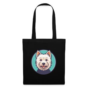 West Highland White Terrier Hund Rasse Cartoon Haustier - Stoffbeutel - Schwarz - Vorne