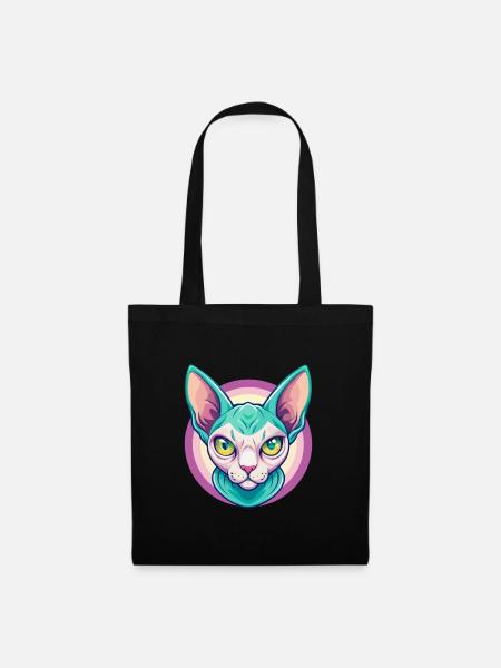 Sphynx Katze Rasse Cartoon Kawaii Tier Haustier - Stoffbeutel - Schwarz