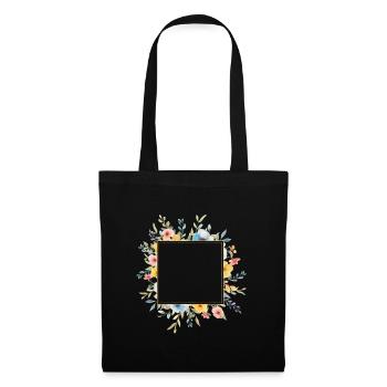 Blumen-Design, eckig, personalisierbar - Stoffbeutel - Schwarz - Vorne
