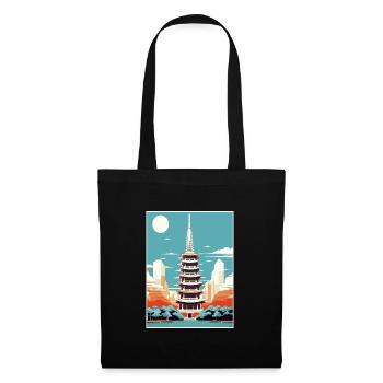 Japon Tokyo Voyage Affiche Souvenir Carte Postale Peinture - Sac en tissu - noir - Devant