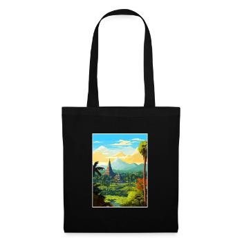 Indonesia Travel Poster Souvenir Postcard Painting - Tote Bag - black - Front