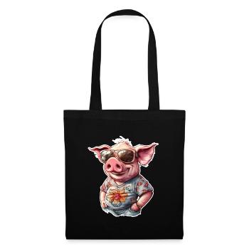 Un cochon avec des lunettes de soleil hawaïen - Sac en tissu - noir - Devant