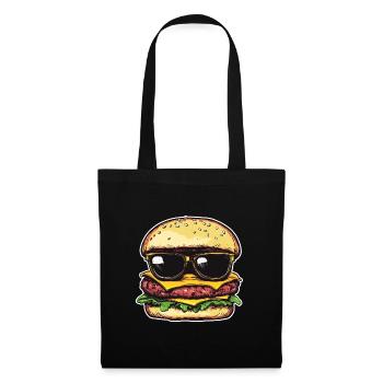 Burger mit Sonnenbrille – Pop Art - Stoffbeutel - Schwarz - Vorne