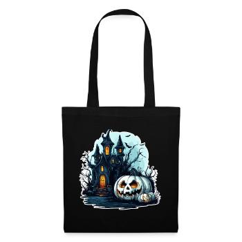Maison hantée avec des citrouilles lumineuses - Sac en tissu - noir - Devant