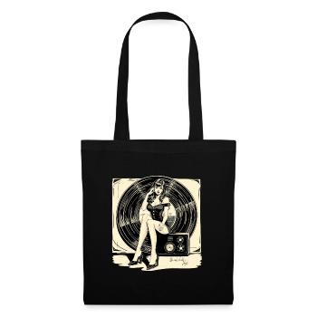 Disque vinyle musique femme cadeau - Sac en tissu - noir - Devant