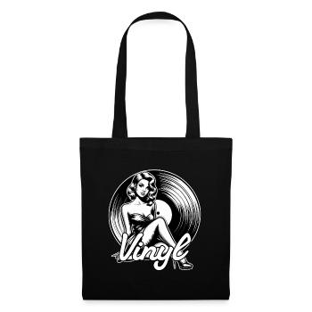 Disque vinyle musique femme cadeau - Sac en tissu - noir - Devant