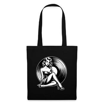 Disque vinyle musique femme cadeau - Sac en tissu - noir - Devant