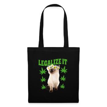 Katze Stoned Bekifft Kiffen Hanfblatt Hippie - Stoffbeutel - Schwarz - Vorne