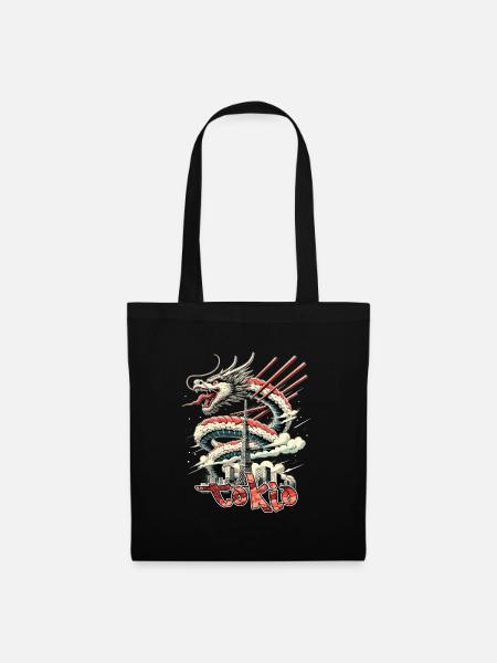 Sushi Drache Tokio Geschenk - Stoffbeutel - Schwarz
