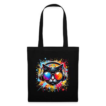 DJ Cat - Disco & Party Cat - avec des touches de couleur - Sac en tissu - noir - Devant